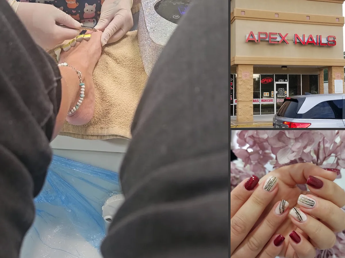 Close-up of polished nails and a hand massage